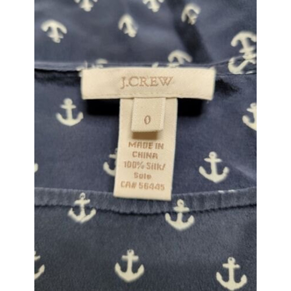 J Crew 100% Silk Button Shoulder Accent Anchor Print Blouse Size 0 - Picture 9 of 12